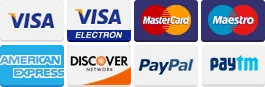Visa, Master Card, Maestro, Amex, PayPal & Internet Banking